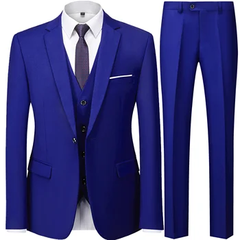 Modni muške casual poslovno odijelo 2023, komplet od 3 predmeta / Gospodo blazers na dvije zakopčane, hlače, prsluk, Жилетка