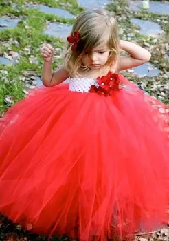 Slatka Crvena haljina-paketi za djevojčice, dječje raskošnom вязаное kukičanje loptu haljina-svežanj od tila ručni rad s bojama, dječja haljina za svadbene zurke, odjeća