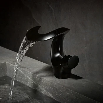 Slavina za umivaonike s vodopadom, crno / bijelo-miješalica za umivaonik u kupaonici, prikladniji mesinga kreativni ventil za sudopere, slavine za toplu i hladnu vodu
