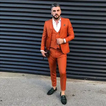 Muška odijela i Blazers Narančaste Boje Slim Fit Mens Za Prom S Lapels Na Jedan Preklopni, Vjenčanje Tuxedos Za Muškarce, Jakna-Tris + Hlače + Prsluk