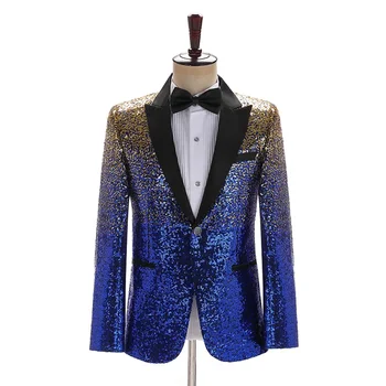 Muški gradient boje sjajna sportska jakna s šljokice, приталенный odijelo sa šalom i lapels, gospodo luksuzne svadbene haljine za večeru, smoking, blazers 3XL