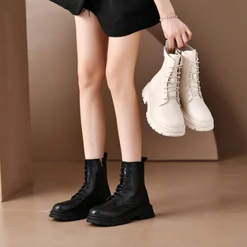 Nove ženske čizme do sredine kavijara; sezona Jesen-Zima; Trendy Ženske čizme čipka-up u Britanskom stilu munje; Botas Mujer; Ženske cipele na platforme i potpetice