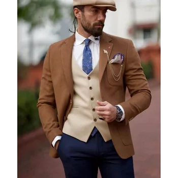 2023 Nove Fancy Vjenčanje Muška Odijela S Nazubljenim Lapels, Business Casual Službeni Odijelo Homme Slim Fit, Set iz 3 predmeta, Jakna, Prsluk, Hlače