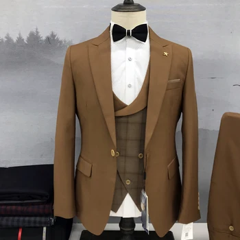 Luksuzni muško odijelo Однобортный jaknu s šiljastih lapels, Hlače, prsluk, sportska jakna za mladoženju, odijelo od tri predmeta, приталенная oblik