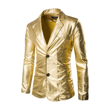 Muški elegantni metalni sako sa zlatnim pozlaćivanje, приталенный однобортный sportska jakna, muška sportska jakna za pjevača na vjenčanje u noćnom klubu