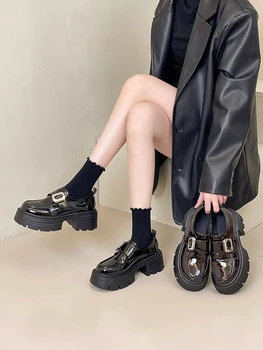 Univerzalni Korejski cipele, oxfords, Ženske klompe, balet stanovi od lakirane kože na platformi, Ženske cipele, ljetna haljina Creepers 2023 godine izdavanja