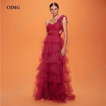 Jednostavne crvene večernje haljine Trapeznog oblika po mjeri za žene, multi-level haljine za maturalnu večer na jedno rame, haljina za formalnu zurke 2023 godine