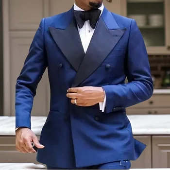 Двубортные vjenčanje tuxedos, приталенные muška odijela, tamno plave muške blazers za mladoženju, приталенный odijelo od 2 predmeta (jakna + hlače) 2024 godine