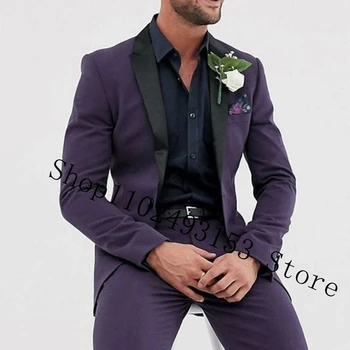 Nova moda Slim Fit Najbolja Muška Odijela Odjeća Za Mladoženju Tuxedos 2 kom. Gospodo Tuxedos Za Vjenčanje Blazer Dahtati Odijelo Homme Mariage