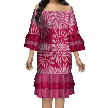 2023 Ženske haljine veličine 8xl S Otvorenim Ramenima, Razvijen Polinezijski Plemenu, Laminirano Haljina Kratkih Rukava, Besplatna Dostava