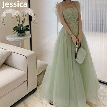 Jessica Slatka Svijetlo zelena haljina za prom Držači večernja haljina princeze s vezom, haljina za službene aktivnosti u obliku vile
