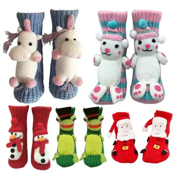 3D Kreativne crtani Božićne čarape normalne sadnje, čarape za božićne darove, meke Božićne čarape s likom Djeda Los