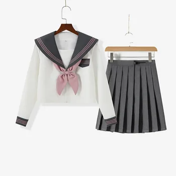 Japanski vez, nova siva uniforma JK od tri knjige, uniforma mornar odijelo s nabrane suknje u stilu koledž sa dugim rukavima u koledž stilu