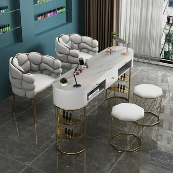 Stol za manikuru iz skandinavskih mramora, kreativni pedikerski stol luksuzni, jednostruki ili dvostruki, stručni saloni namještaja za manikuru HY