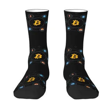 Cool muške čarape s kripto-биткойнами Unisex, prozračna Tople čarape s 3D ispis BTC Cryptocurrency Blockchain Geek Crew