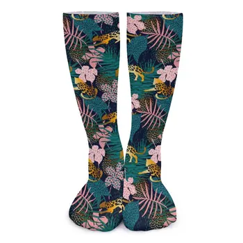Čarape s cvjetnim леопардовым zlatom, nadkoljenice u retro stilu sa životinjama po cijeloj površini, Ženske Soft prozračna čarape za penjanje, Čarape protiv znojenja s proljetno po cijeloj površini