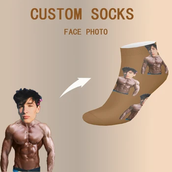 Zabavne muške kratke čarape s logotipom Muscle na red, napravio svojim rukama, Unisex, ugodno toplo 3D ispis, Individualne čarape za posade s lica fotografija