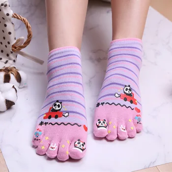 5 parova ženskih udobne pamučne čarape sa pet prstiju, Komplet čarapa na щиколотке s slatka panda i životinjama, ženske čarape u stilu Kawai харадзюку