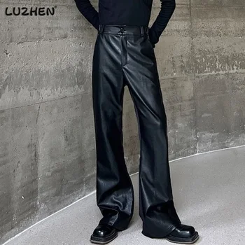 Muške kožne odijelo hlače LUZHEN, Nova jesensko-zimska moda, muška odjeća, hlače-zvono dno, Trend Kožna Univerzalna vanjska odjeća B87a5b