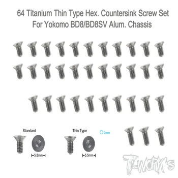 Original T works TSS-BD8-TC 64 Titanium Thin Type Hex. Set vijaka s noževe za uklanjanje srha (za stipsa Yokomo BD8/BD8SV. Šasija), Радиоуправляемая detalj