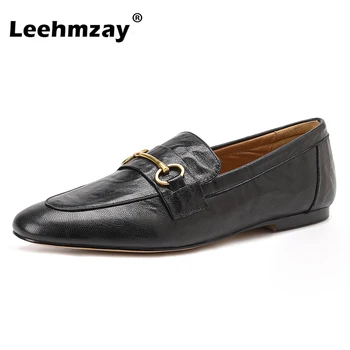Leehmzay, Veličina 34-39, Svakodnevne ženske cipele na ravnim potplatima, Vintage cipele na nisku petu cipele od prave kože, Modni lanac Ins, Proljeće 2024, Uredski Dama