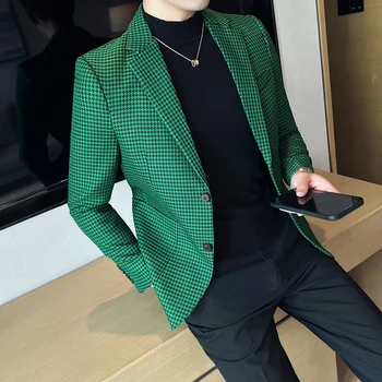 Kvalitetne muške blazer 2023 godine, korejski trend business casual elegantan moderan jednostavan gospodski kockice jaknu