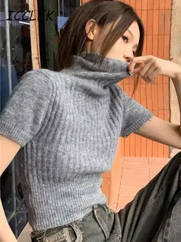 Ženski pletene pulover s visokim воротом Traf, Koreanska verzija veste, košulje, Zimski однотонный pulover za mršavljenje, osnovne majice za unutrašnjost.