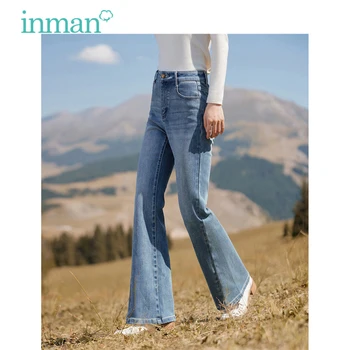 Ženske spaljene traperice INMAN 2023 Zima, tanki traper hlače protežu sa srednje visokim strukom, francuski svakodnevne univerzalne hlače za putovanje na posao