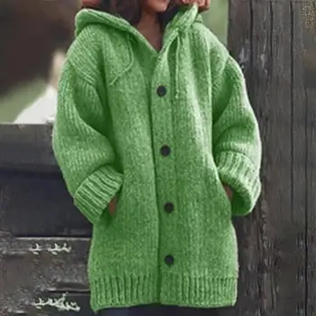 Popularna ženska jakna-cardigan, kaput srednje dužine, однобортный однотонный džemper s džepovima, sve u ton