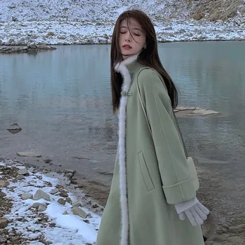 Vune kaput u stilu Republike Kine na zakopčane, donje jesensko-zimsko vune kaput srednje dužine u stilu Hepburn od visoko-kvalitetne osjetio