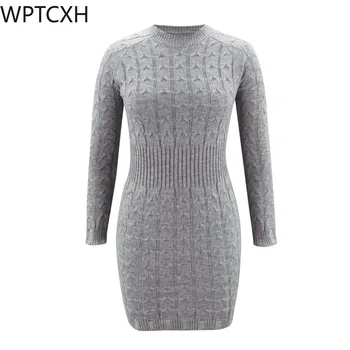 2023 Proljeće-jesen ženski pletene džemper dugih rukava, novi uzorak, monotone gornju haljinu, Elegantan i lijep ženske haljine