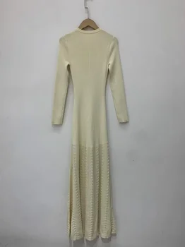 2024 Nove proljetne oblikovana ženske haljine midi s асимметричными tipke, pletene haljine s okruglog izreza i dugi rukav