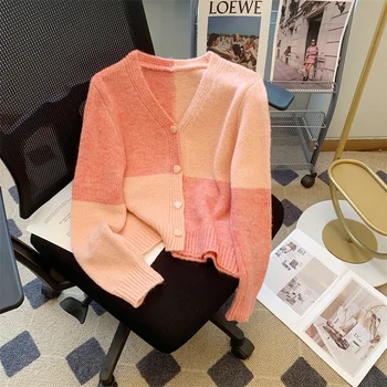 Kontrastnoj boji dizajn, лоскутный džemper, Moderan Univerzalni kardigan, Ženski Jesensko-Zimske pletene top u korejskom ленивом stilu.