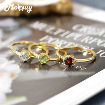 MoBuy Donje prsten s prirodnim topaz, Granat, Peridot, prstenje od 925 sterling srebra, Позолоченное Podesivo Korejski prsten RI118