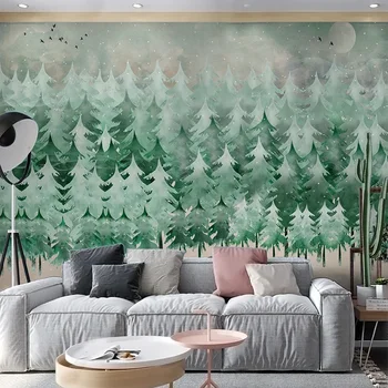 Moderni skandinavski raskošne freske sa likom Zelene šume los, dnevni boravak, spavaća soba, Pozadina tkanine za zidove, ekološki vodootporne tapete za ukras