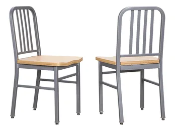 Skup metalnih blagovaona stolice iz 2 predmeta sa srebrnim presvlakama sjedala od svijetlog hrasta, plastične vodilice