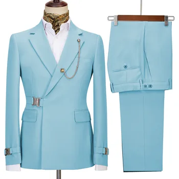 Muško odijelo, 2 komada, облегающий однотонный odijelo s metalnim gumbima, pogodan za poslovne svadbeni banket haljina, jakna s hlačama