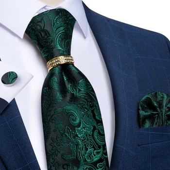 Elegantan muški kravata, maramicu, Manžete, zelena svila Paisley, Jacquard, 100% Vjenčanje Pribor, poklon za mladoženju, kravata za mladoženju