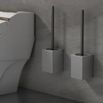 Crni držač za wc četka Tuqiu sa četka, aluminijska, bijela / siva, skup četke za čišćenje wc-a u kupaonici