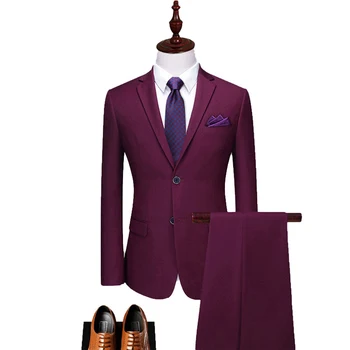 Muško odijelo-blazer, 2 predmeta (kaput + hlače) Crna, tamno crvena, moderan proljeće poslovno odijelo za mladoženju, vjenčanje college high-end, приталенный rezove.