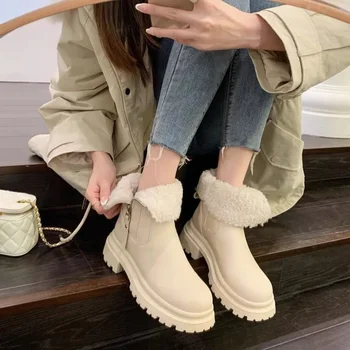 Jesensko-zimske obložen i baršun kratke pamučne cipele 2023, debele i tanke vunene kratke čizme na strani munje, ženske zimske čizme Martin