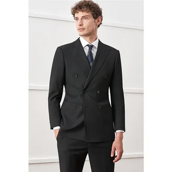 Crna двубортный casual poslovnom muški službeni odijelo za mladoženju, haljina za svadbene gozbe, prsluk, kaput, hlače