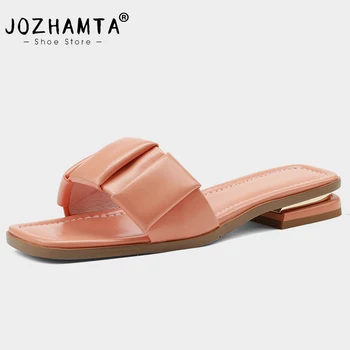 Ženske papuče JOZHAMTA, veličina 33-40, kucni ljetne sandale od prave kože, ženske cipele na nisku petu, tkani ulične japanke na petu masivnim